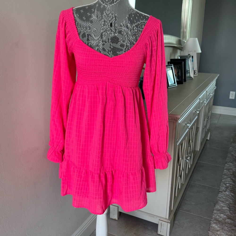 Vibrant Fuchsia Long Sleeve Dress